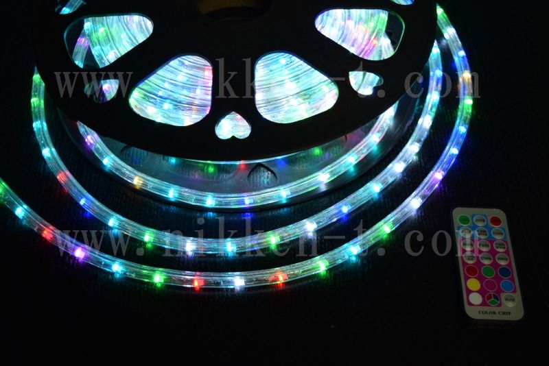 チューブライト ロープライト 色変化 10mm2芯、AC 2芯制御 RGB LEDロープ(チューブ)ライト、20m 専用コントローラ・リモコン付き